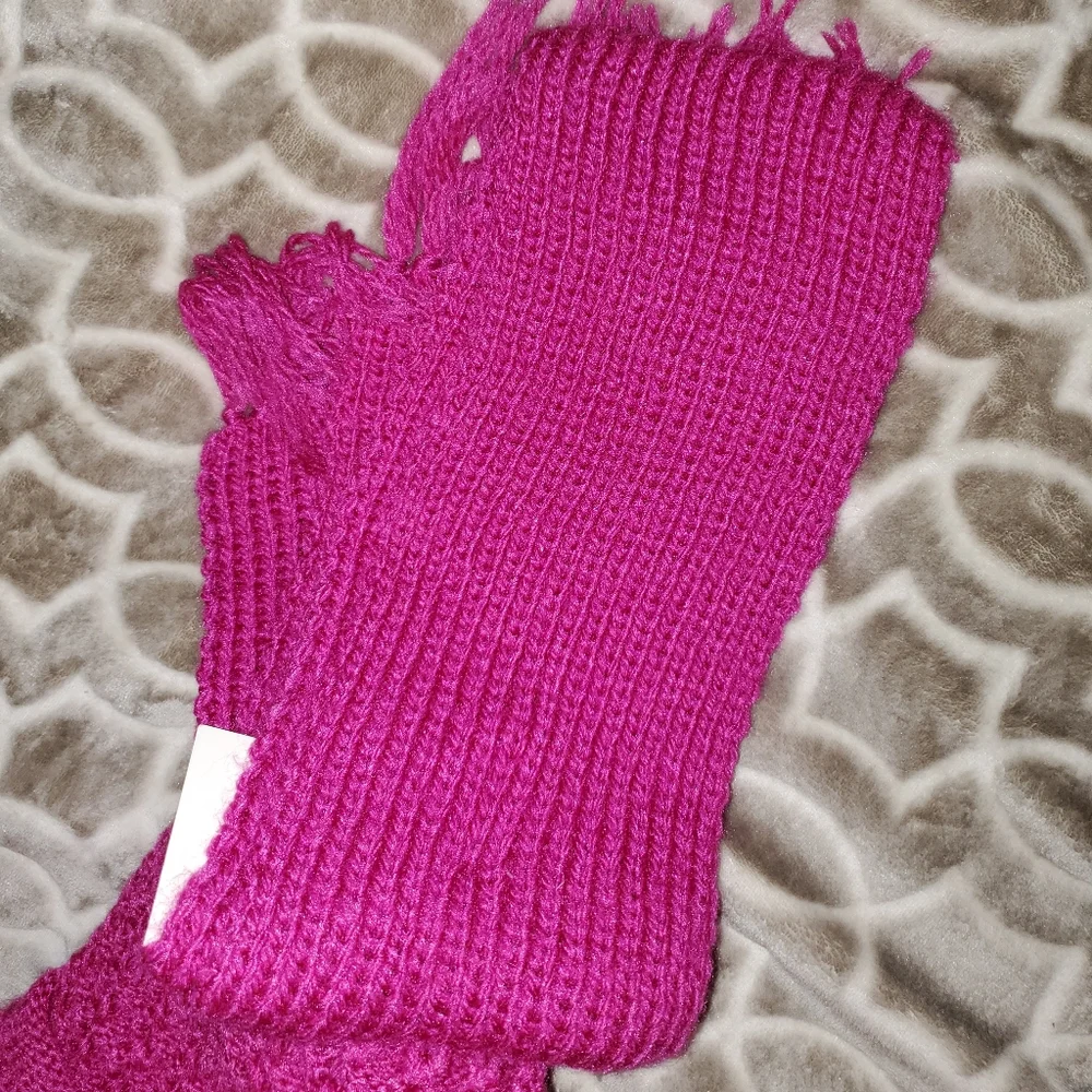 Pom Pom Knit Beanie and Scarf Set - Hot Pink